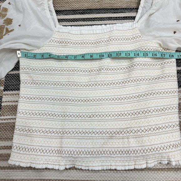 Anthropologie Women's XL White Smocked Embroidered Puff Sleeve Square Neck Top - Picture 10 of 13
